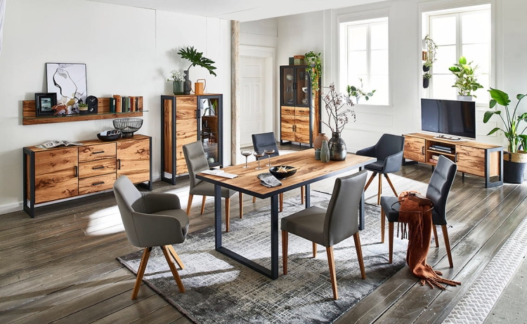 loftowe meble do salonu z szarymi dodatkami