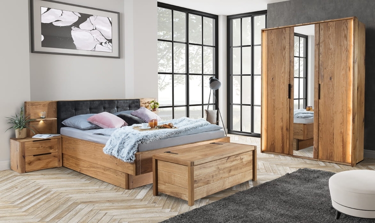 sypialnia w dębowym wykończeniu w nowoczesnym stylu z kolekcji Orio