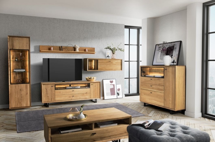 meble dębowe do salonu w stylu loft