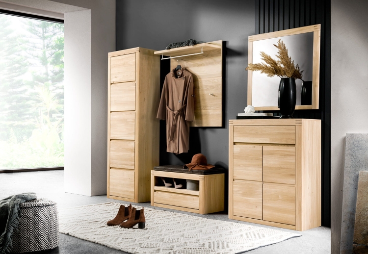 Kolekcja dębowa jasnych mebli do przedpokoju Milo
