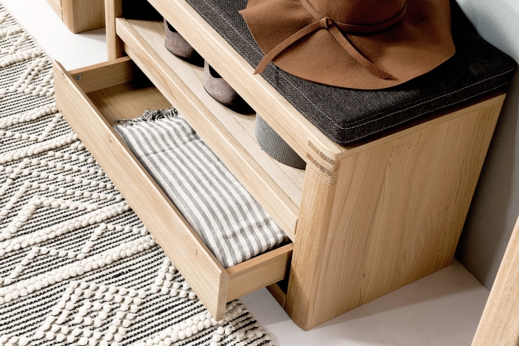 bielona dębowa ławka z szufladą do przedpokoju Milo