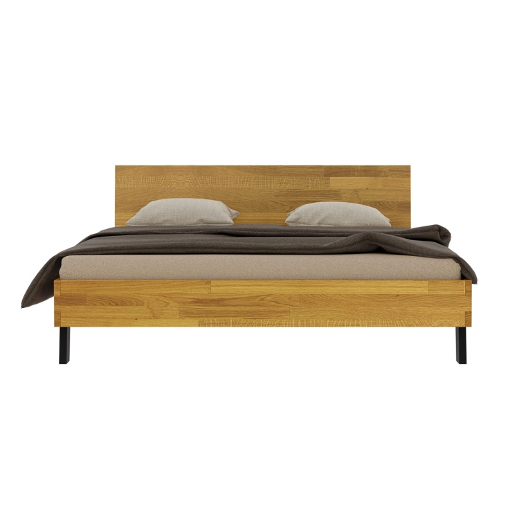 Łóżko dębowe drewniane Mona Classic 140x200, minimalistyczny design w naturalnym kolorze drewna, idealne do sypialni.