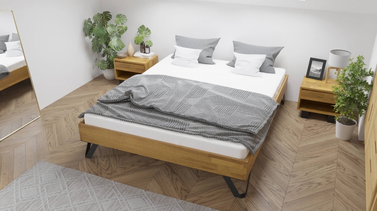 Łóżko dębowe drewniane Toro 140x200 naturalny dąb ujęcie z boku, ukazujące stabilne nogi.