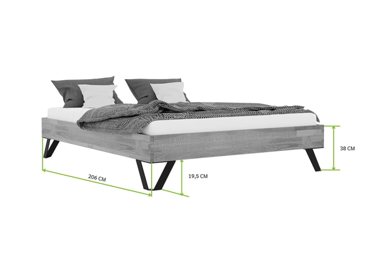 Łóżko dębowe nowoczesne Toro 180x200 naturalny dąb wymiary: wysokość od podłogi i całkowita długość.