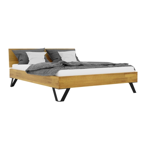 Łóżko drewniane dębowe TORO Classic 140x200 naturalny dąb z solidnym pełnym zagłówkiem do sypialni.