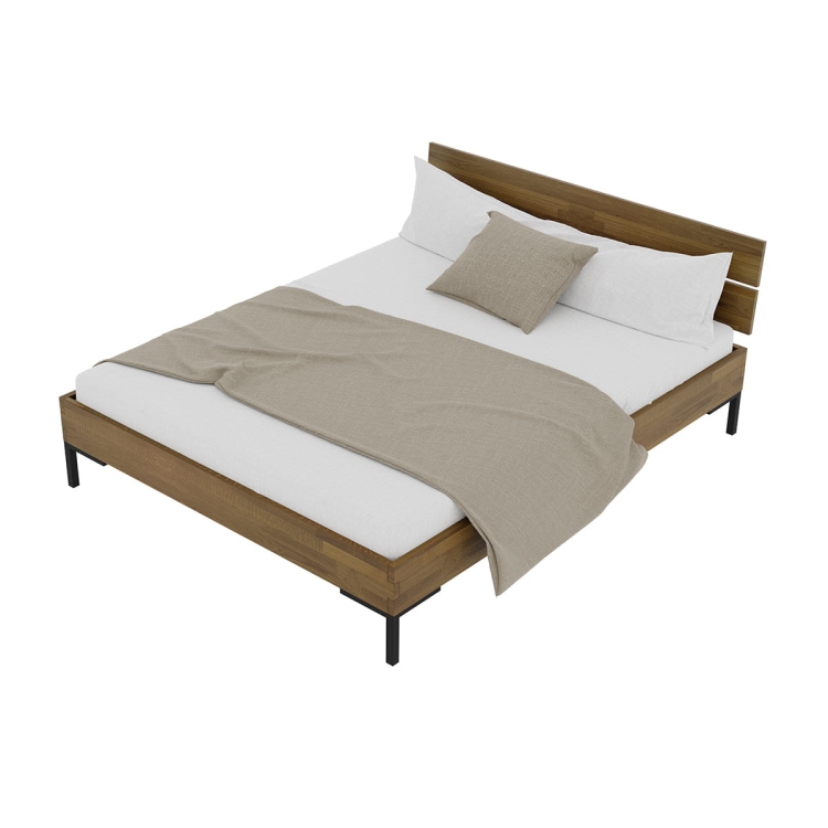Łóżko 160x200 YOKO Style z drewna dębowego barwionego na orzech, minimalistyczna forma i loftowe nogi