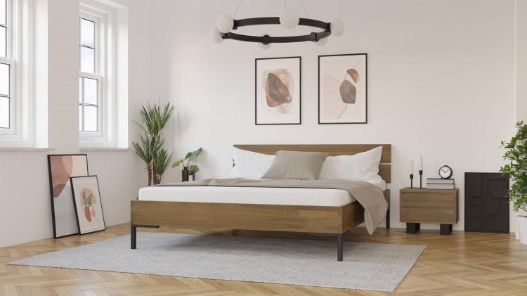 Drewniany zagłówek podzielony na dwie deski – model YOKO Style 160x200, dąb w wybarwieniu orzechowym