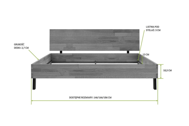 Symetryczny przód łóżka Mona Classic 120x200, ukazujący prostą formę zagłówka i elegancki, nowoczesny design.