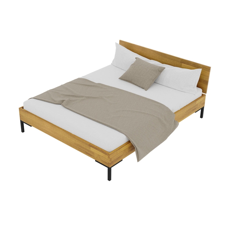 Łóżko Yoko Classic 120x200 wykonane z olejowanego dębu z zagłówkiem z litej deski – loftowy styl z czarnymi nogami