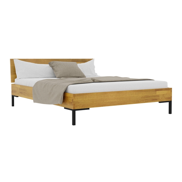 Naturalne łóżko dębowe Yoko Classic 120x200 z prostym zagłówkiem i cienkimi metalowymi nogami