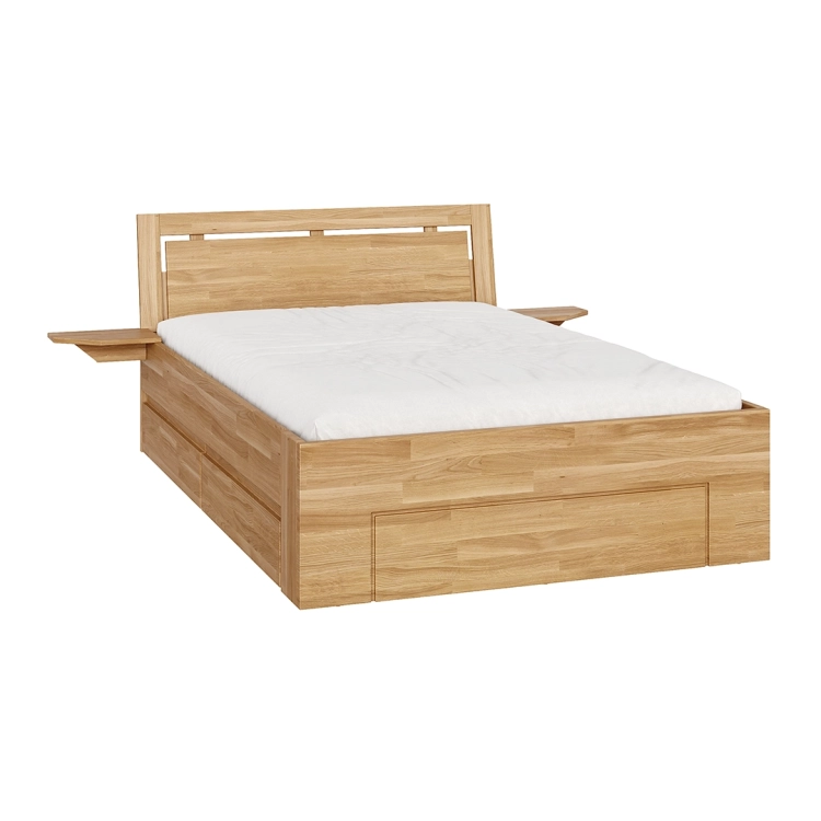 Łóżko drewniane dębowe Suva 140x200 z dwoma szufladami, wykonane z litego drewna, styl nowoczesny, do sypialni