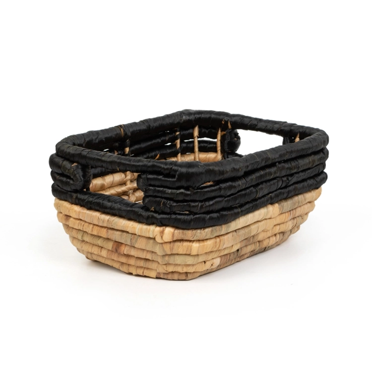 Kosz pleciony z trawy morskiej i hiacyntu wodnego, brązowo-czarny styl loftowy, rozmiar S.