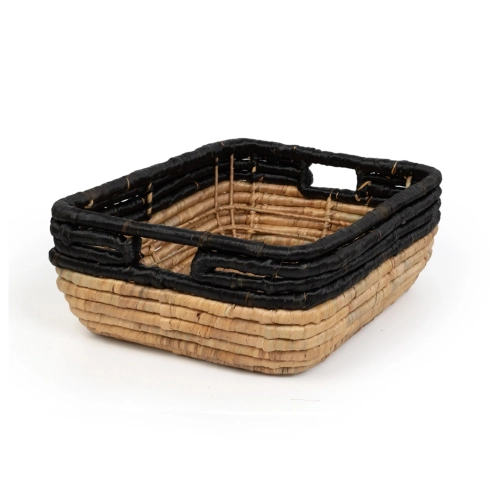 Duży kosz pleciony z trawy morskiej i hiacyntu wodnego brązowo-czarny loft rozmiar L.