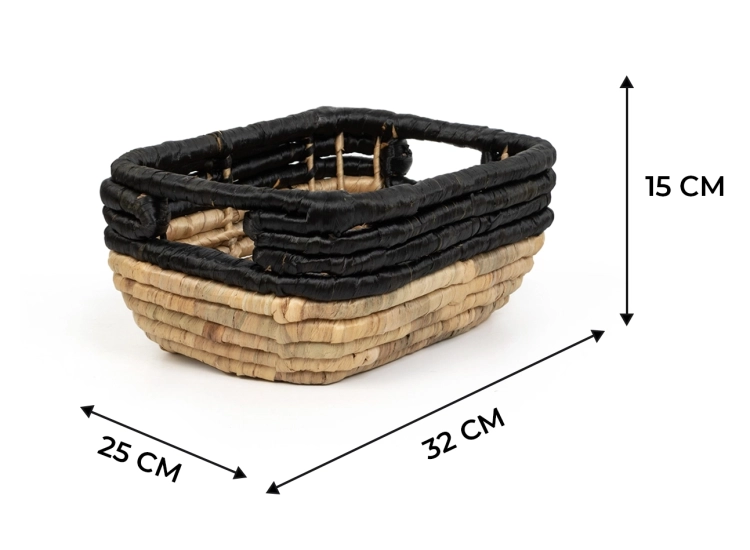 Wymiary kosza plecionego z trawy morskiej i hiacyntu wodnego, brązowo-czarnego w rozmiarze S.
