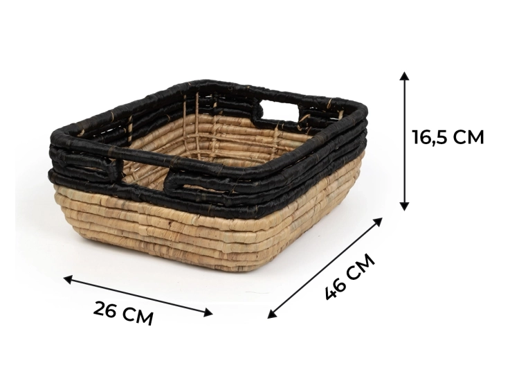 Infografika z wymiarami dużego kosza plecionego rozmiar L