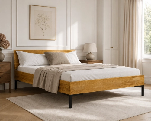 Łóżko drewniane Yoko Classic 160x200 w aranżacji nowoczesnej sypialni