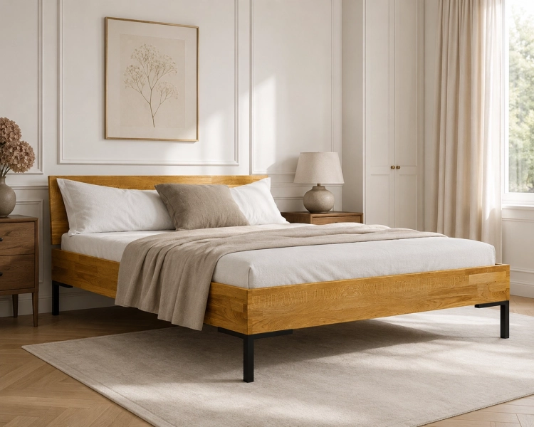 Łóżko drewniane Yoko Classic 140x200 w aranżacji nowoczesnej sypialni