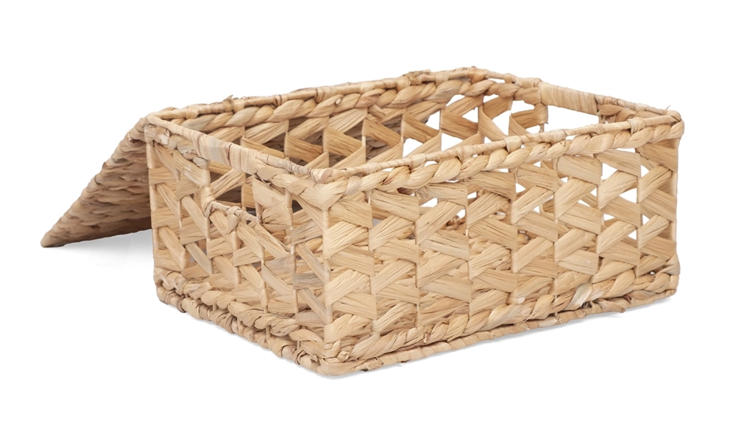 Otwarty kosz pleciony ażurowy z pokrywką