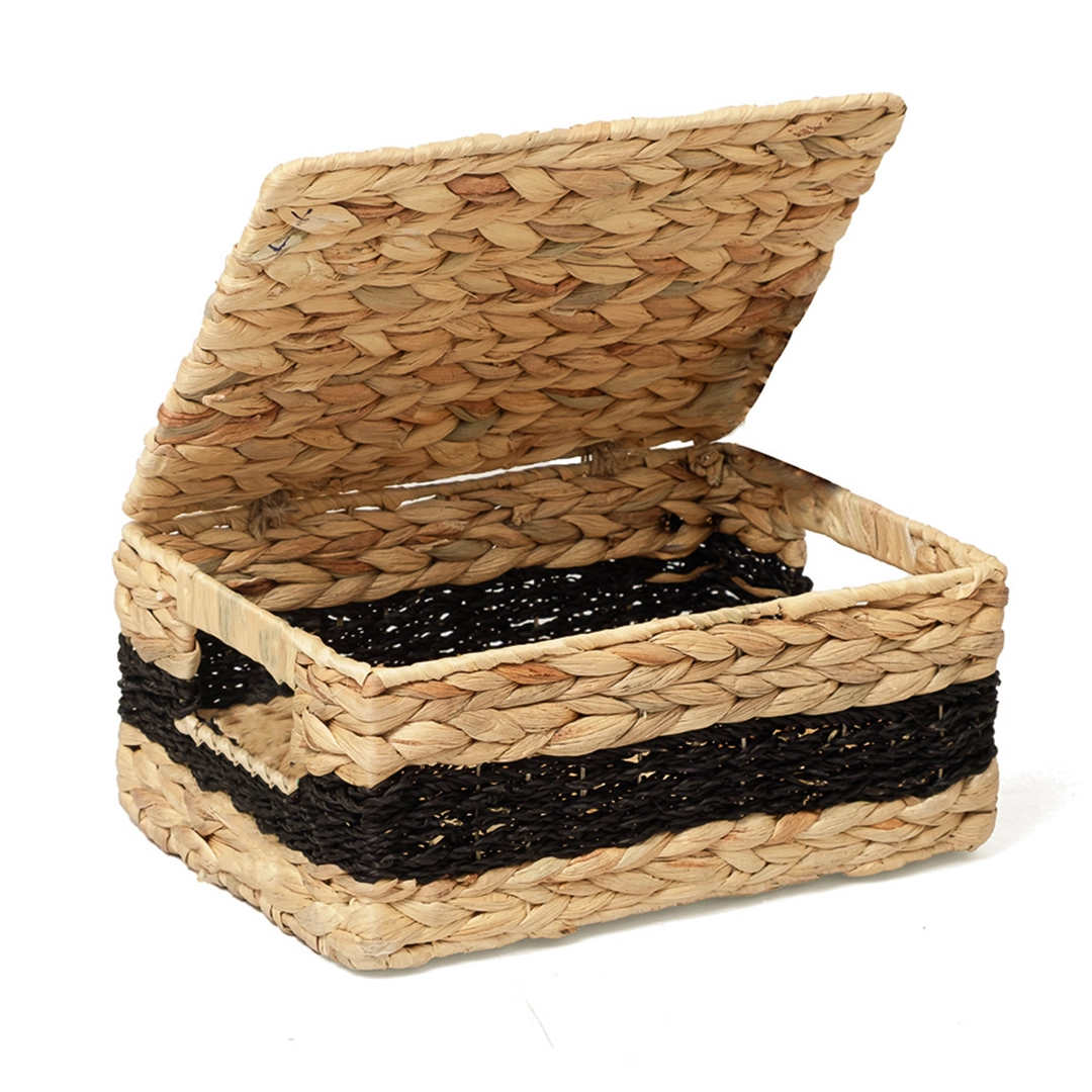 Otwarty kosz z hiacyntu wodnego z pokrywą, rozmiar M, boho style.