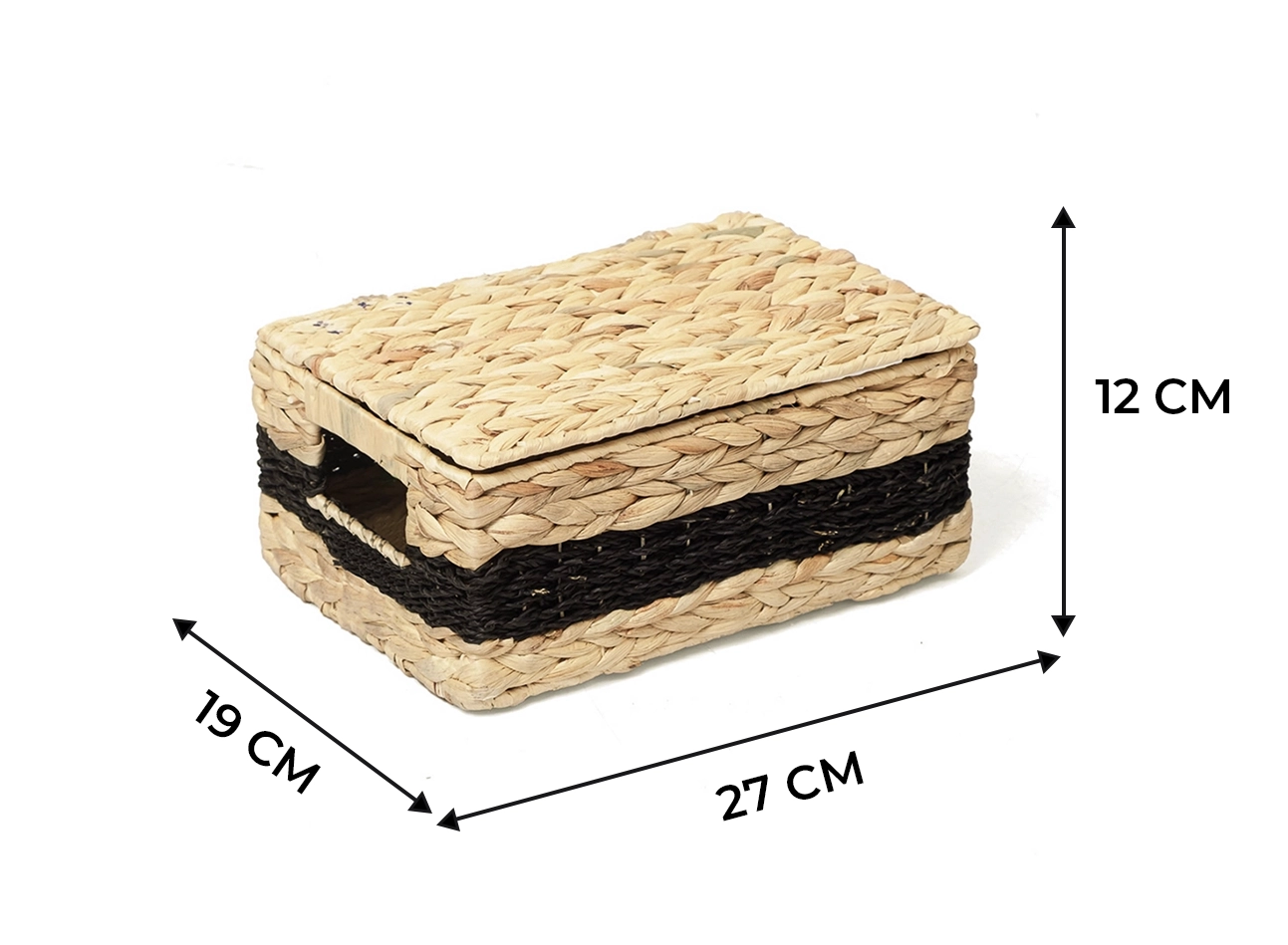 Kosz z hiacyntu wodnego zamykany S - schemat z wymiarami.