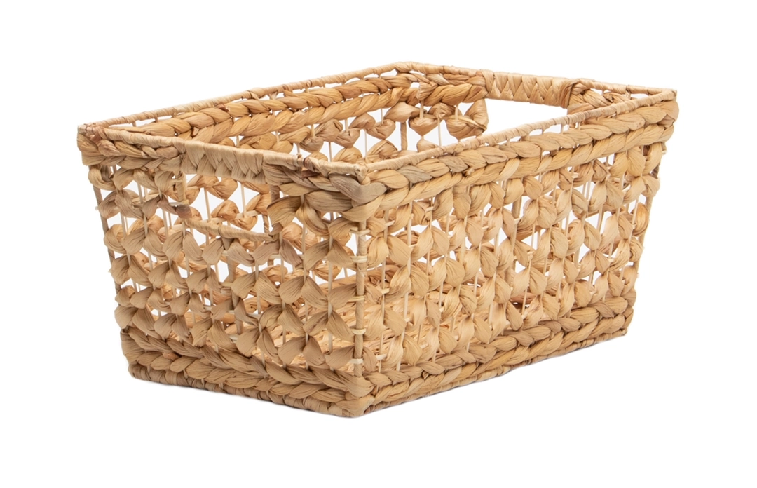 Duży organizer domowy z hiacyntu wodnego, naturalny brązowy kosz do przechowywania w stylu boho.