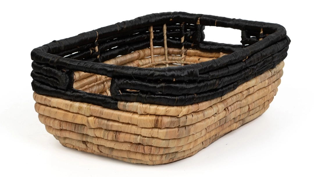 Loftowy organizer z hiacyntu wodnego i trawy morskiej, dwukolorowy kosz pleciony rozmiar M.