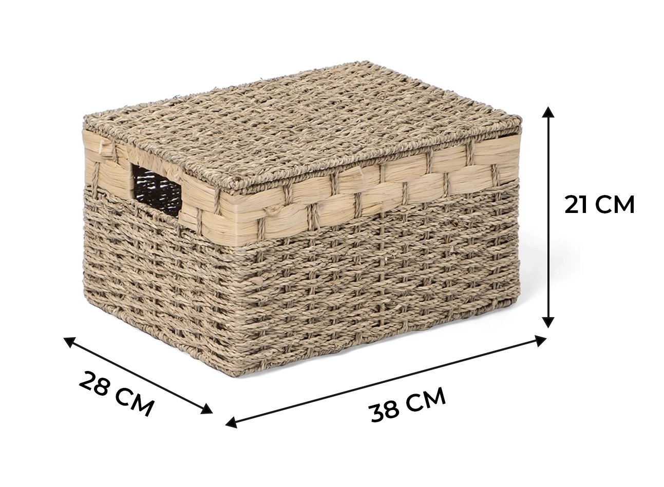 Kosz pleciony z trawy morskiej i hiacyntu wodnego wz7 L wymiary 38x28x21 cm