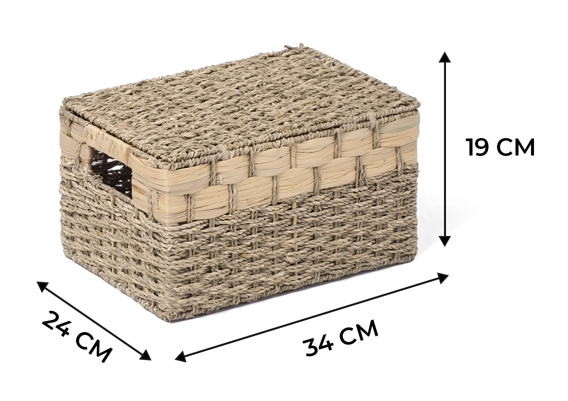Kosz pleciony z trawy morskiej i hiacyntu wodnego wz7 M wymiary 34x22x19 cm