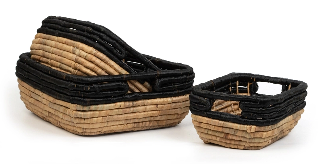 Zestaw koszy plecionych z trawy morskiej i hiacyntu wodnego, rozmiary s,m,l.