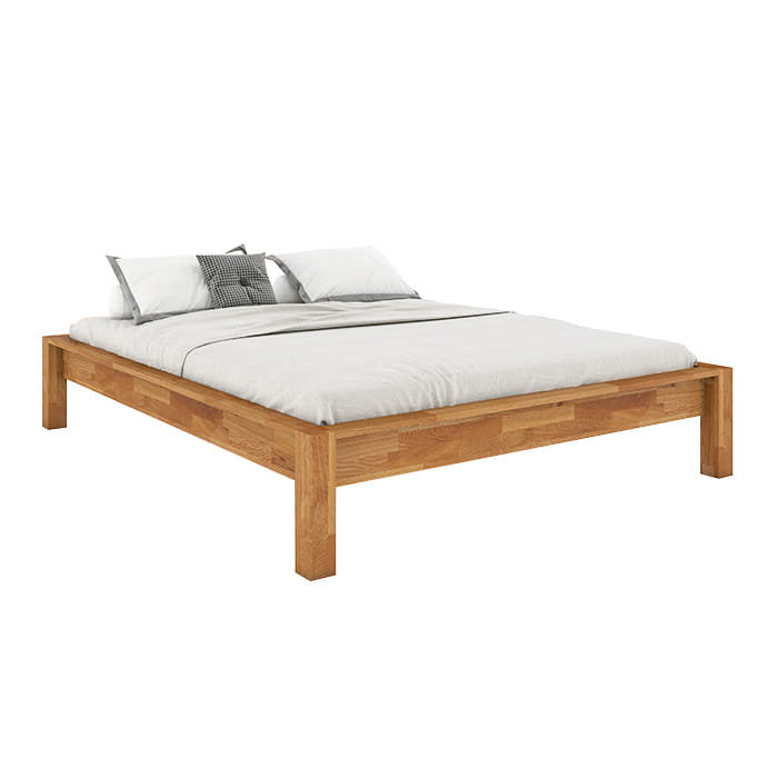 Łóżko dębowe drewniane Solid, klasyczne, z masywną ramą, naturalny dąb, do sypialni, 160x200 cm.